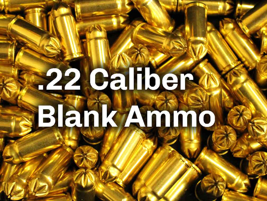 Pile of .22 short blank ammunition with the title “.22 Caliber Blank Ammo”.