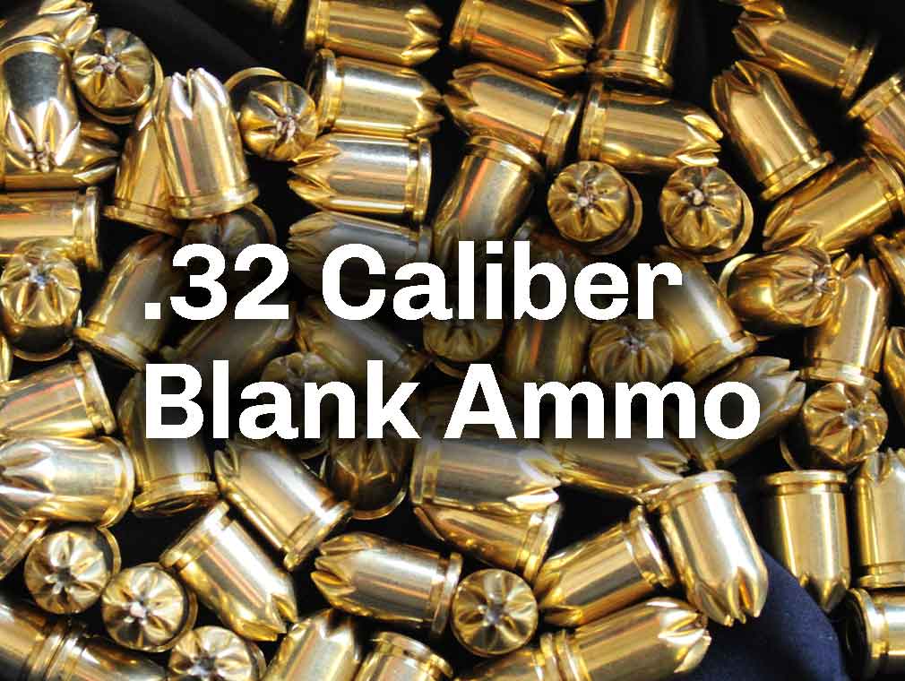 Pile of .32 blank ammunition with the title “.32 Caliber Blank Ammo”.