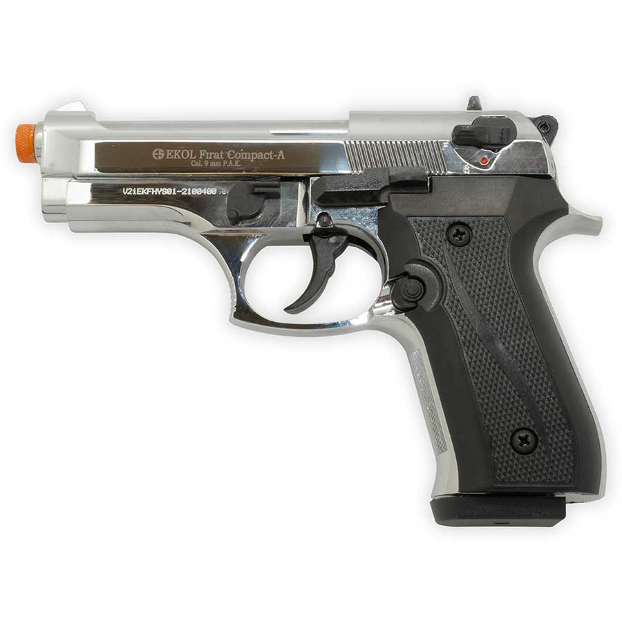 Blank-Firing Ekol Firat Compact 92 Pistol - Semi-Auto Front-Firing 9mm PAK - Nickel Finish