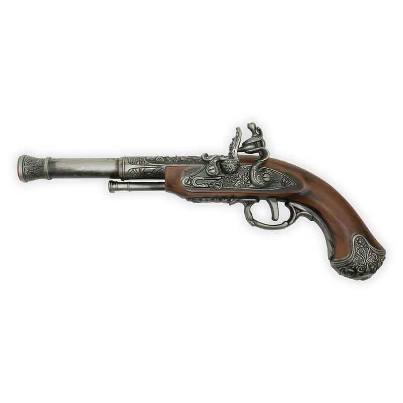 Decorative gun with intricate designs on a white background