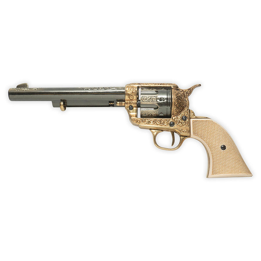 Gold Engraved Old West Revolver Replica – Ivory Grips Non-Firing