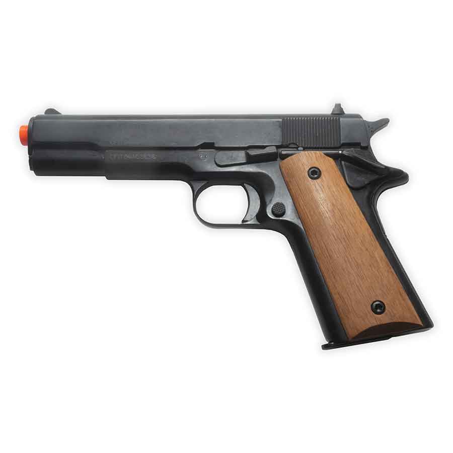 Blank-Firing Kimar 1911 Pistol - Semi-Auto Front-Firing 9mm PAK - Blued Finish with Wood Grips