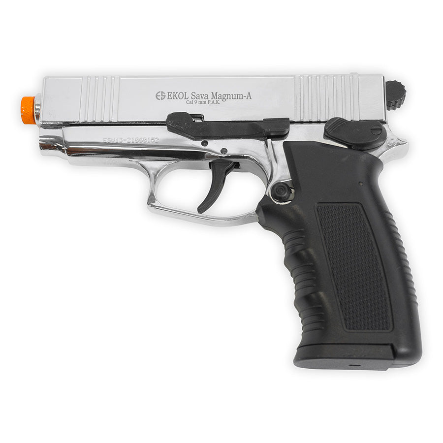 Blank-Firing Ekol Sava Magnum Pistol - Semi-Auto Front-Firing 9mm PAK - Nickel Finish