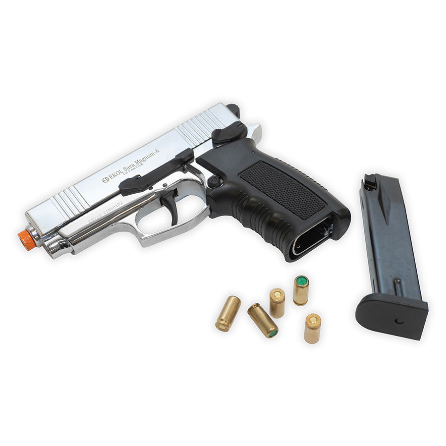 Blank-Firing Ekol Sava Magnum Pistol - Semi-Auto Front-Firing 9mm PAK - Nickel Finish