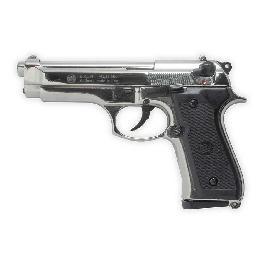 Blank-Firing Bruni Mod 92 Pistol - Semi-Auto Top-Firing 8mm PAK - Nickel Finish
