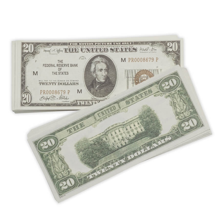 Prop Movie Money - Full Print Stack of $20s - 1920s