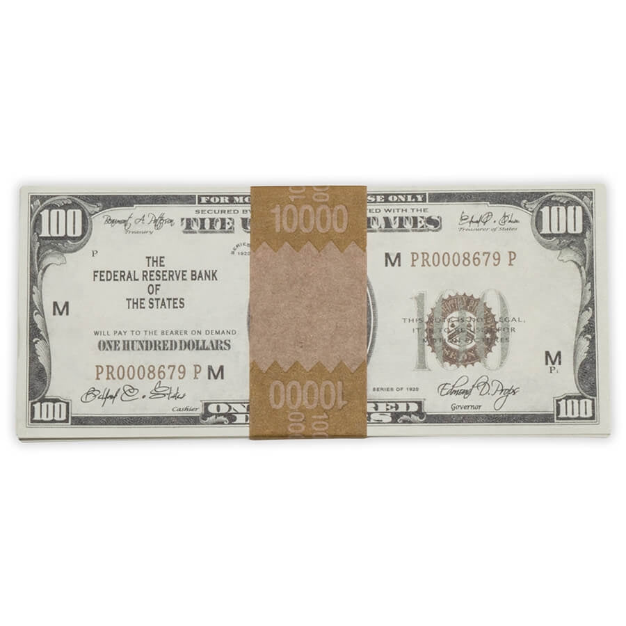 Prop Movie Money - Full Print Stack of $100s - 1920s