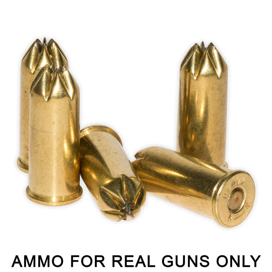 .44-.40 brass blank ammunition with caption "ammo for real guns only"