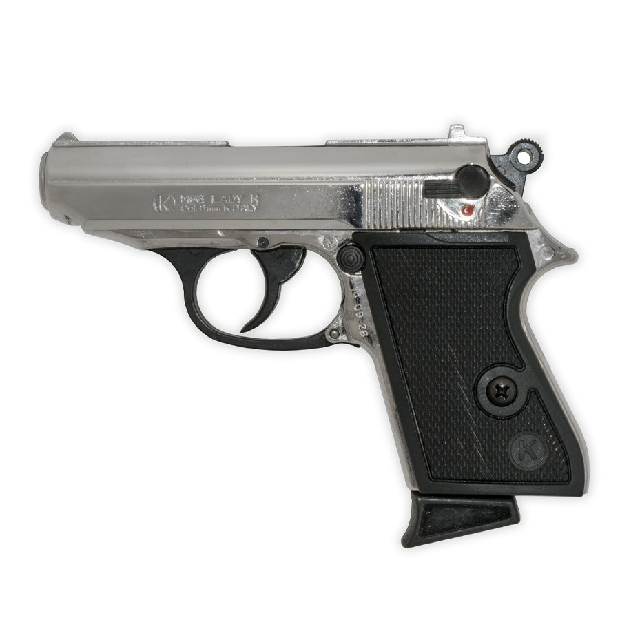 Blank-Firing Lady K Pistol - Semi-Auto Top-Firing 9mm PAK - Nickel Finish