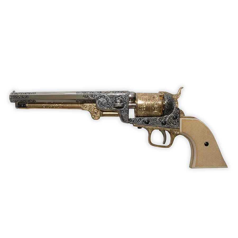 Civil War M1851 Replica Engraved Dual Tone Ivory Grip Navy Pistol Non-Firing  · Western Stage Props