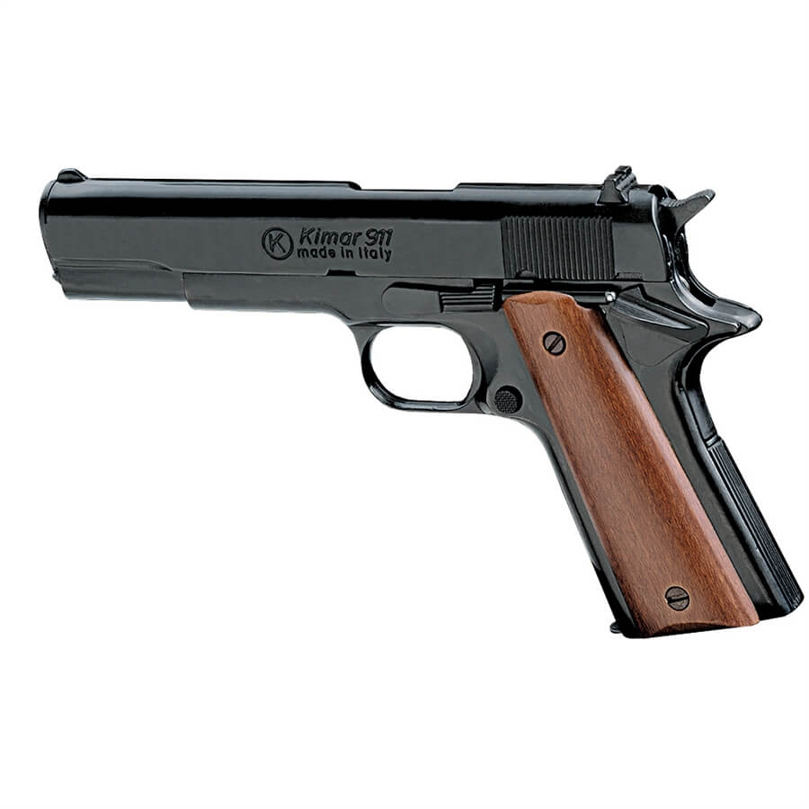 Blank-Firing Kimar 1911 Pistol - Semi-Auto Top-Firing 8mm PAK - Blued Finish with Wood Grips