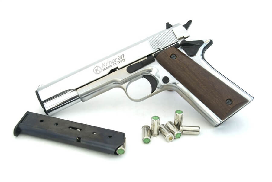 Blank-Firing Bruni 1911 Pistol - Semi-Auto Top-Firing 8mm PAK - Nickel Finish
