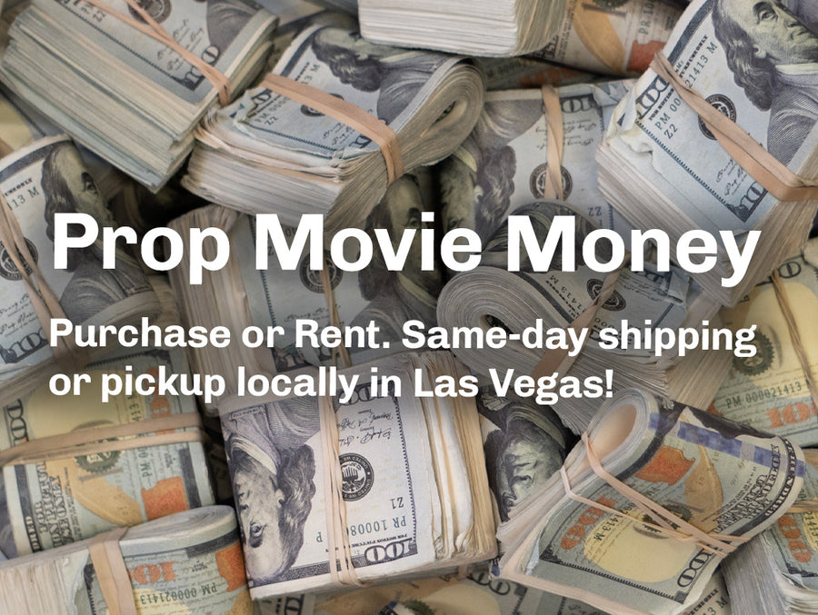 Prop Movie Money Banner - With Caption "Purchase or rent. Same-day shipping or pickup locally in las"