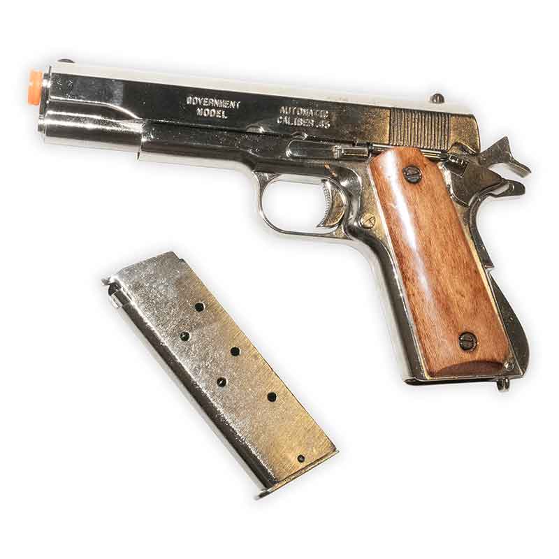 Non-Firing - M1911 Replica - Nickel Finish with Wood Grips