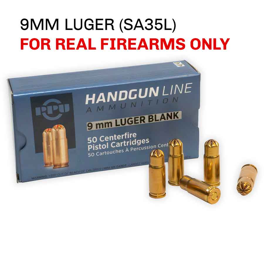 9mm Luger (9mm Auto, 9x19mm Parabellum) Prvi Partizan Brass Blank Ammunition (50 Rounds)