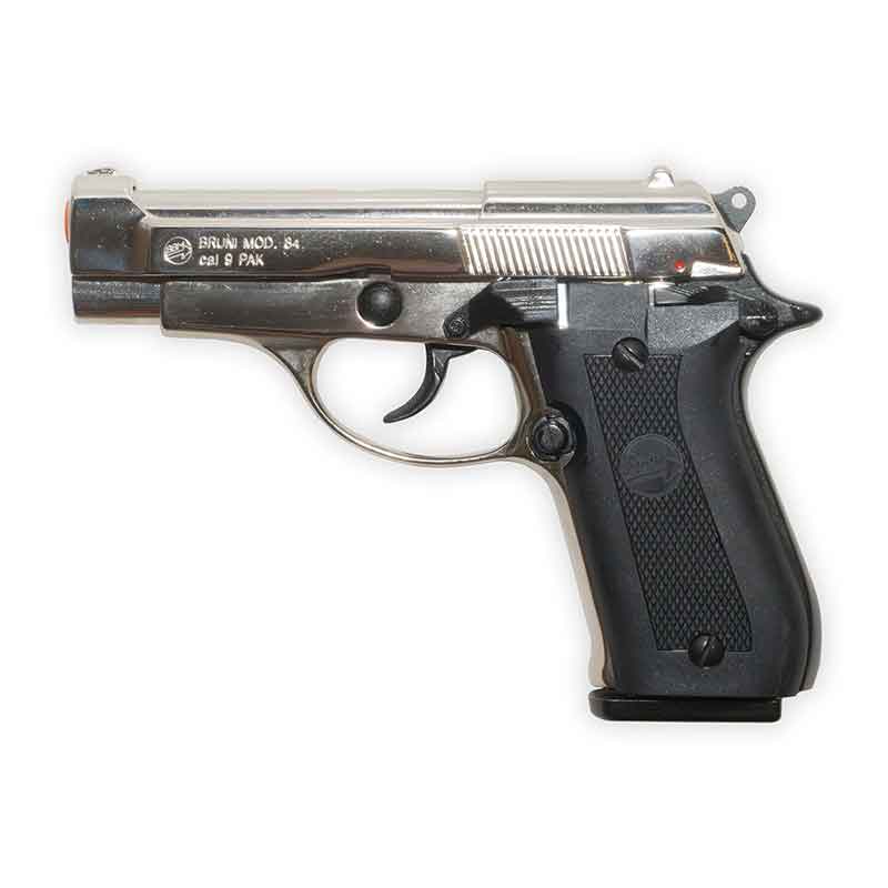 Blank-Firing Bruni Model 84 Pistol - Semi-Auto 9mm PAK - Nickel Finish