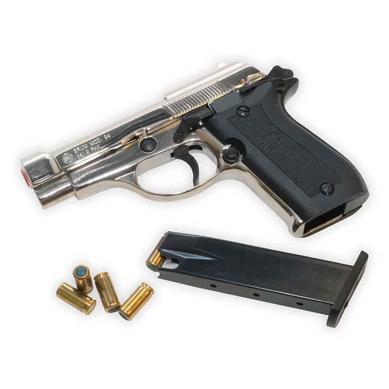 Blank-Firing Bruni Model 84 Pistol - Semi-Auto 9mm PAK - Nickel Finish