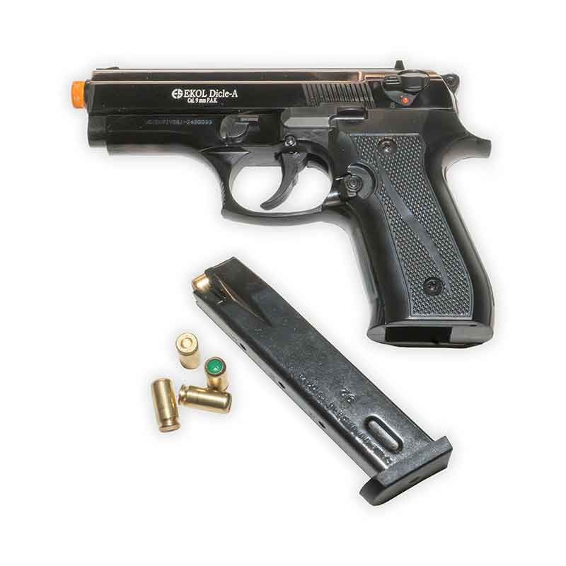 Blank-Firing Ekol Dicle Pistol - Front-Firing 9mm PAK - Blued Finish