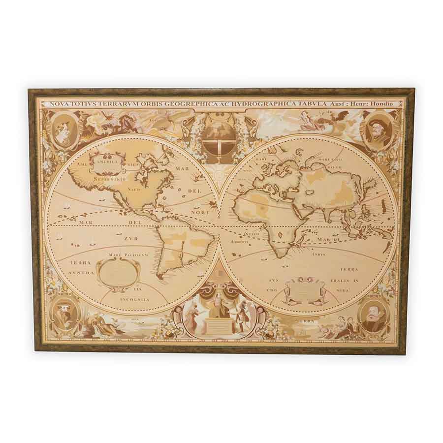 Large Framed World Map Rental Prop