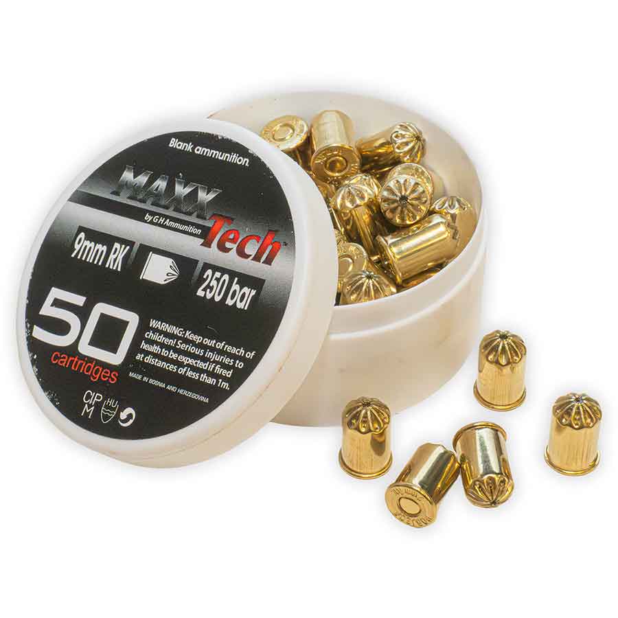 .380 (9mm RK) Brass Blank Ammunition Factory Load (50 Rounds)
