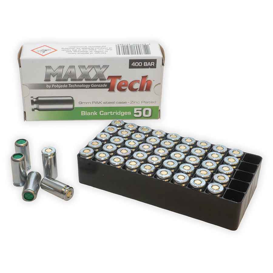 9mm PAK Blank Ammunition - Full Load (50 Rounds)