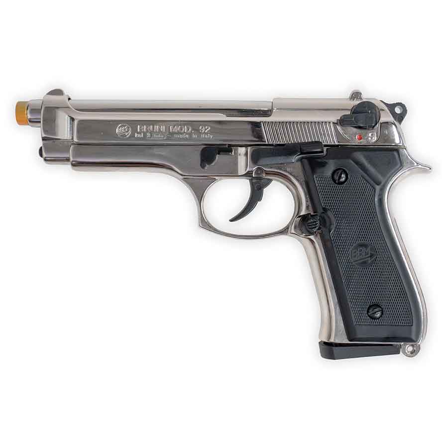Blank-Firing Bruni Model 92 Pistol - Semi-Auto Front-Firing 9mm PAK - Nickel Finish