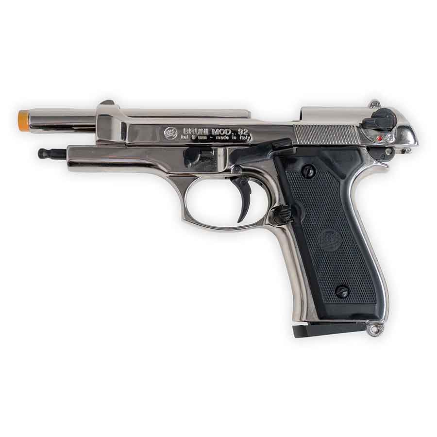 Blank-Firing Bruni Model 92 Pistol - Semi-Auto Front-Firing 9mm PAK - Nickel Finish