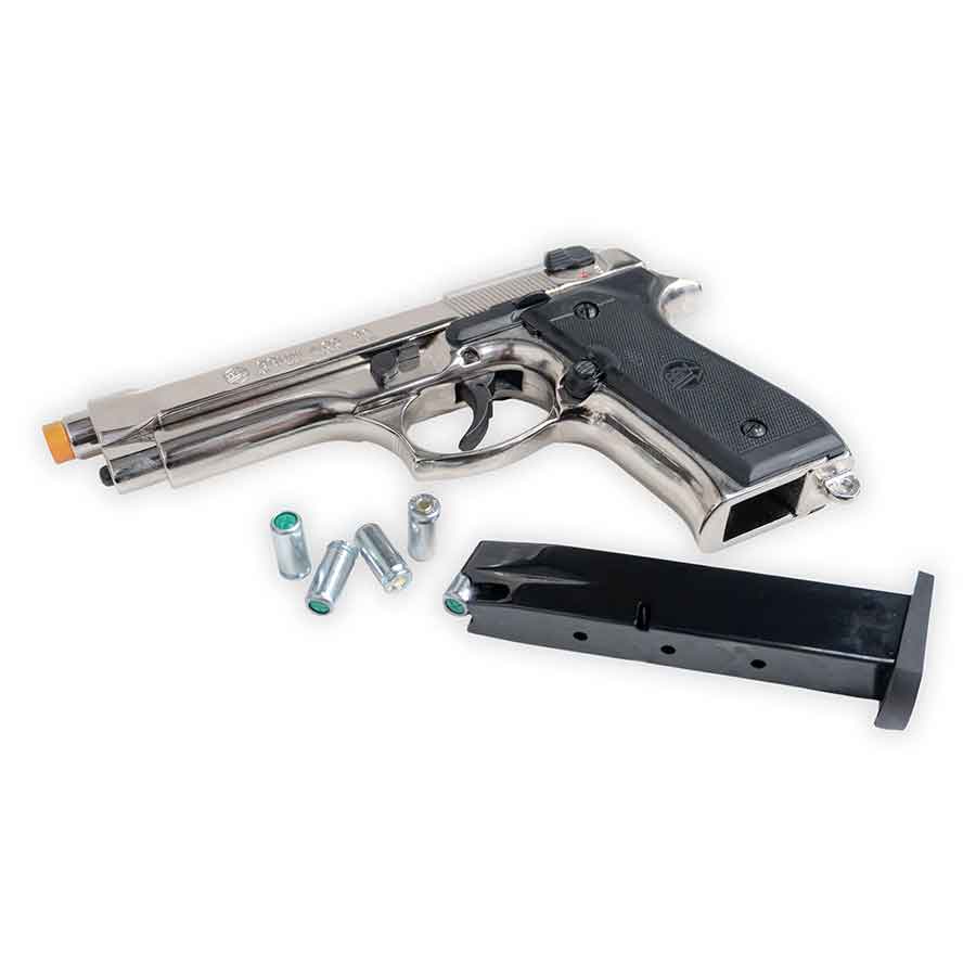 Blank-Firing Bruni Model 92 Pistol - Semi-Auto Front-Firing 9mm PAK - Nickel Finish