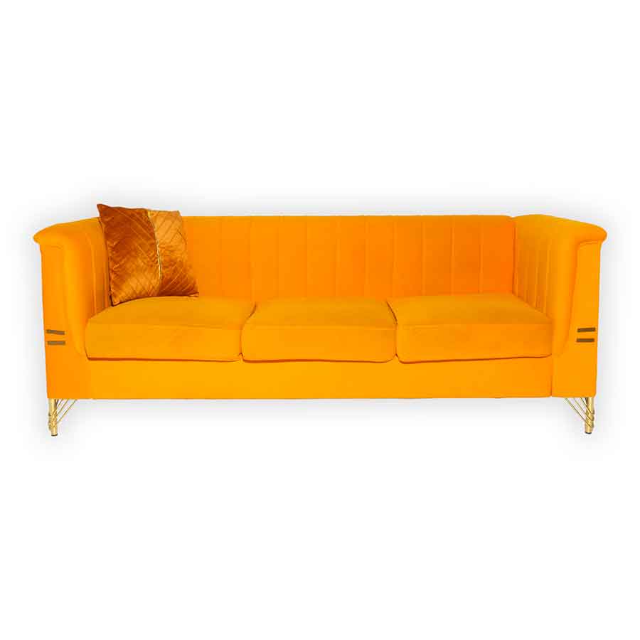 Orange Couch with Gold Details Rental Prop