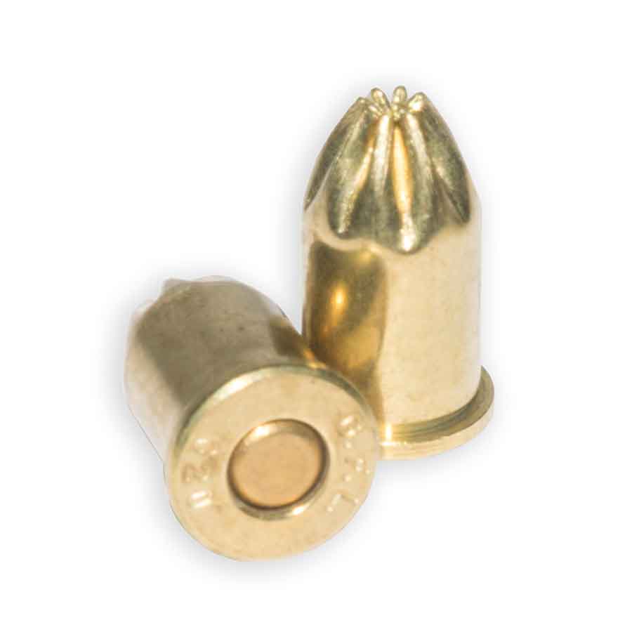 close up of primer on .323 cal brass blank ammunition with smoke