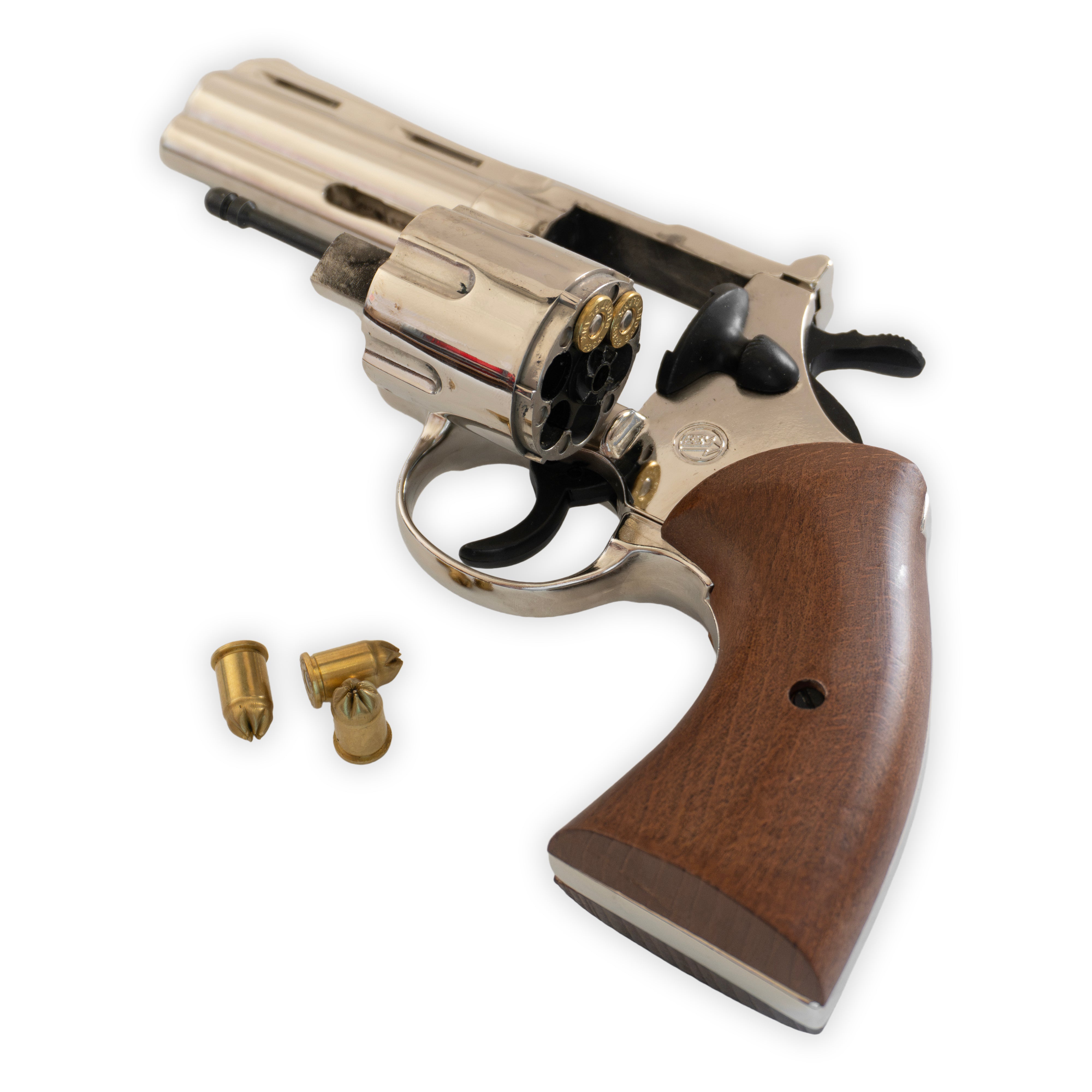 Bruni .357 Magnum Replica Blank-Firing Revolver – Side-Firing Nickel (.380 cal)