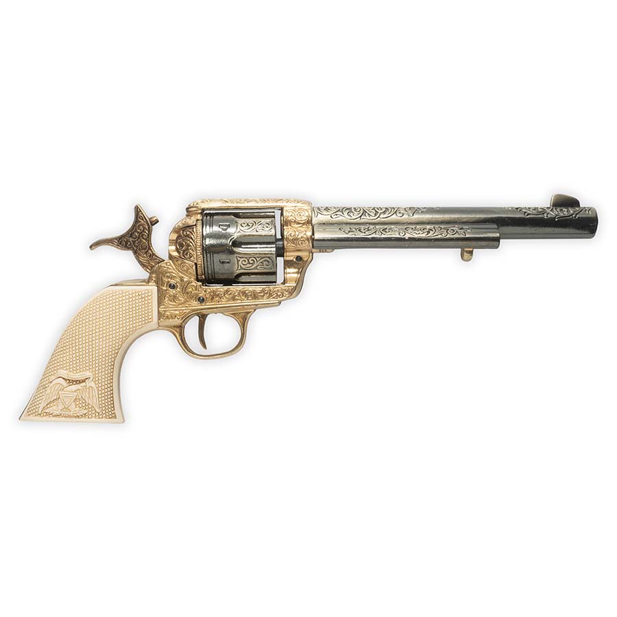 Gold Engraved Old West Revolver Replica – Ivory Grips Non-Firing
