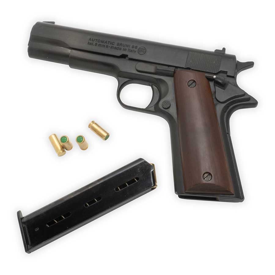 Blank-Firing Bruni 1911 Pistol - Semi-Auto Top-Firing 8mm PAK - Blued Finish