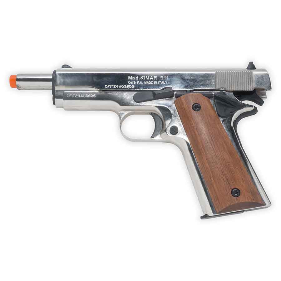 Blank-Firing Kimar 1911 Pistol - Semi-Auto Front-Firing 9mm PAK - Chrome Finish