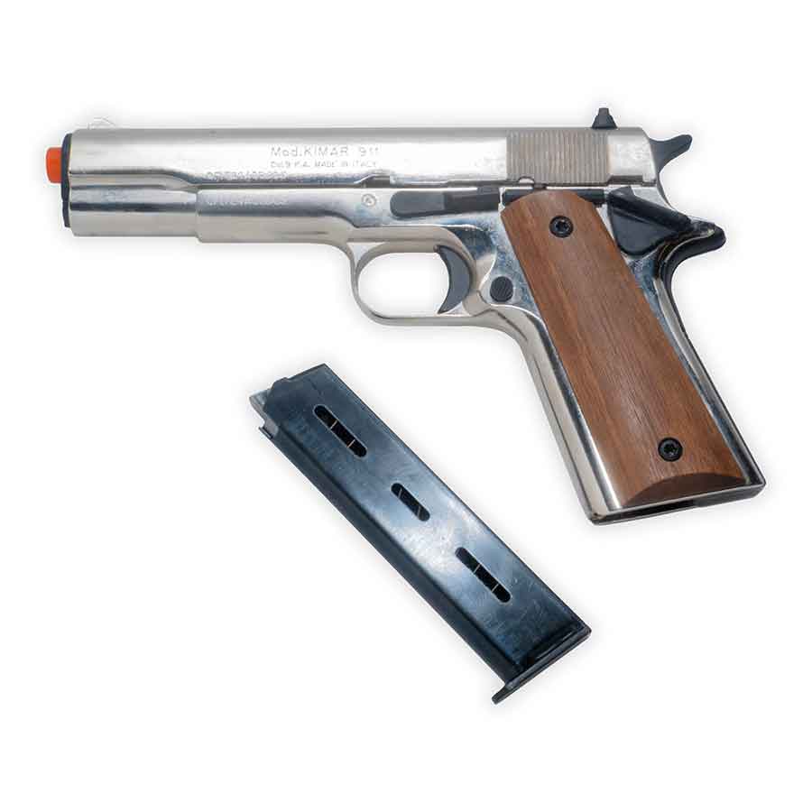 Blank-Firing Kimar 1911 Pistol - Semi-Auto Front-Firing 9mm PAK - Chrome Finish