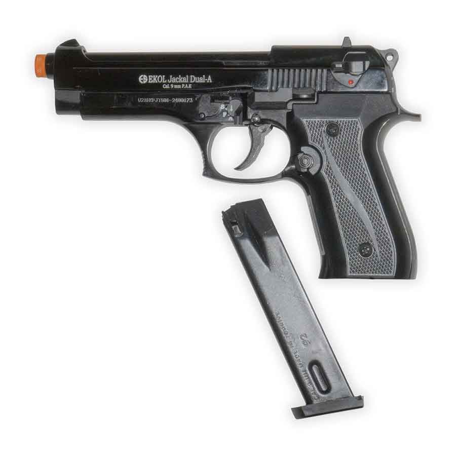 Blank-Firing Jackal Dual Pistol - Full Auto Front-Firing 9mm PAK - Blued Finish