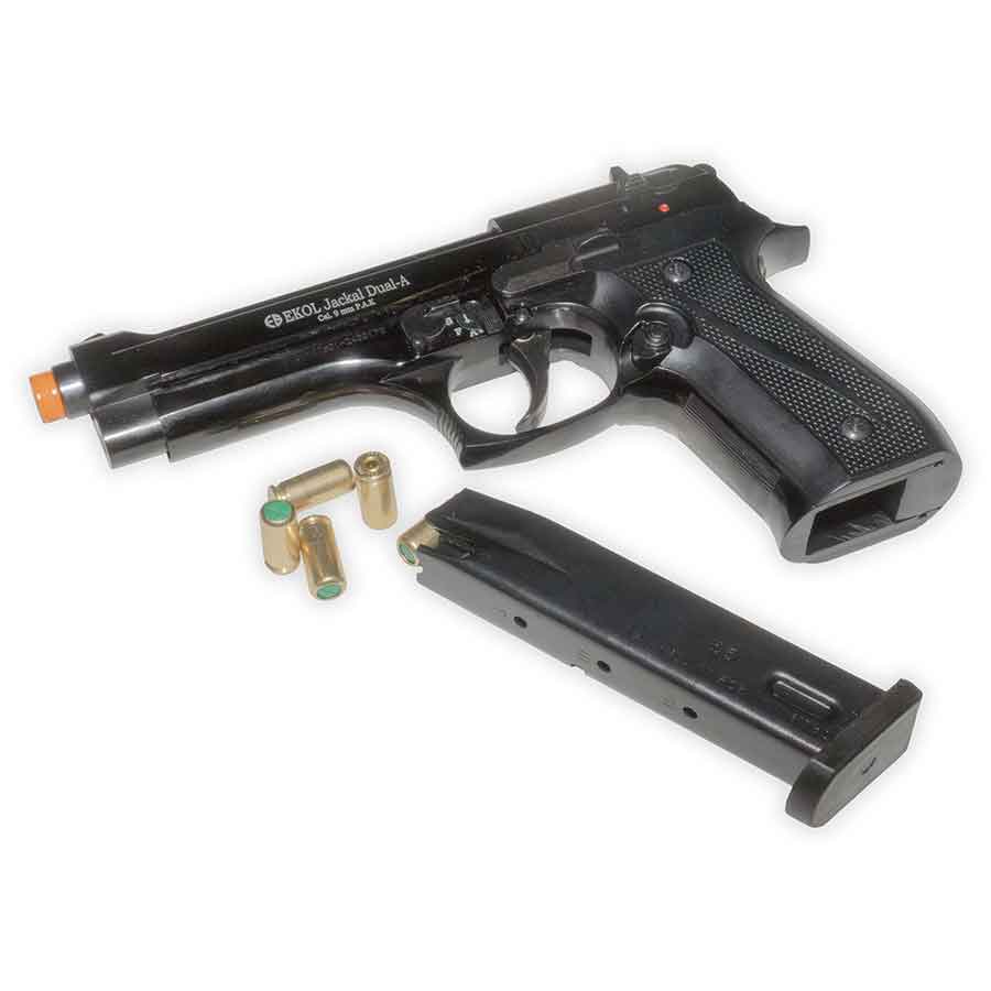 Blank-Firing Jackal Dual Pistol - Full Auto Front-Firing 9mm PAK - Blued Finish