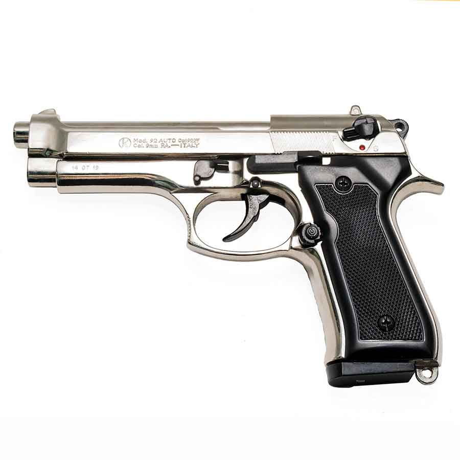 Blank-Firing Kimar Model 92 Pistol - Semi-Auto Top-Firing 9mm PAK - Chrome Finish