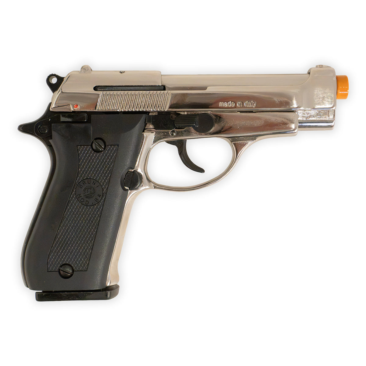 Blank-Firing Bruni Model 84 Pistol - Semi-Auto Front-Firing 9mm PAK - Nickel Finish