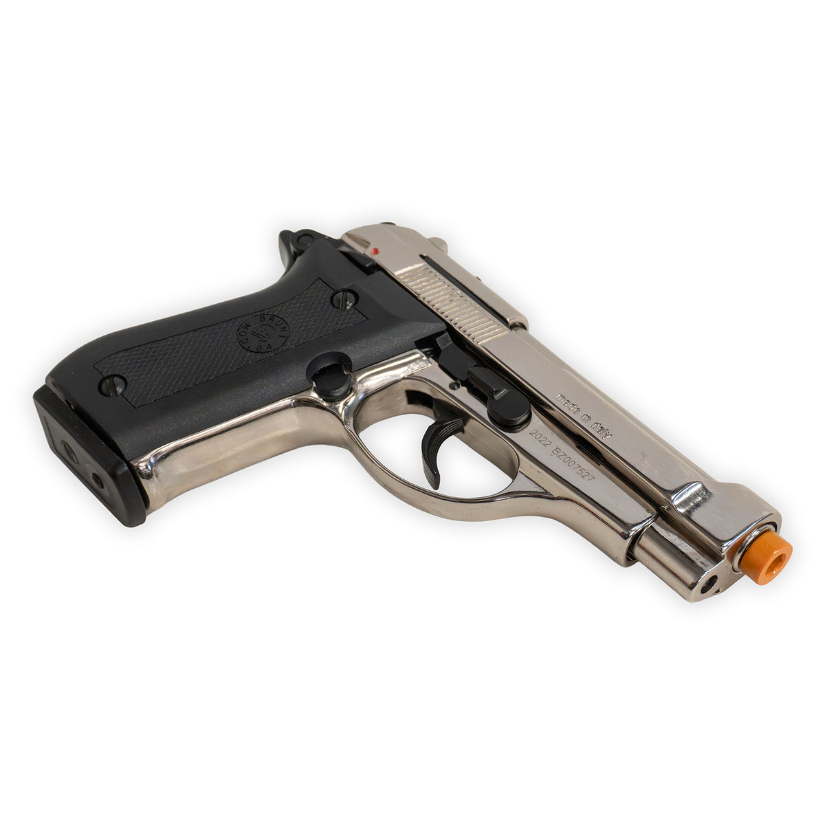 Blank-Firing Bruni Model 84 Pistol - Semi-Auto Front-Firing 9mm PAK - Nickel Finish