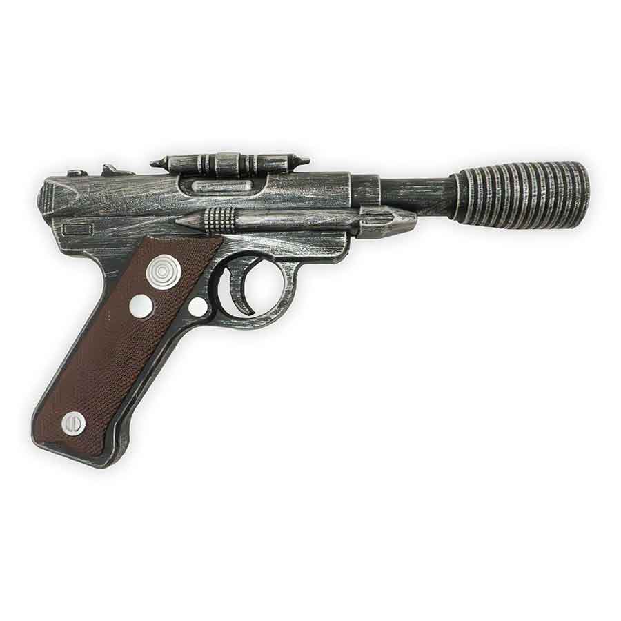 Decorative gun-shaped object with a white background