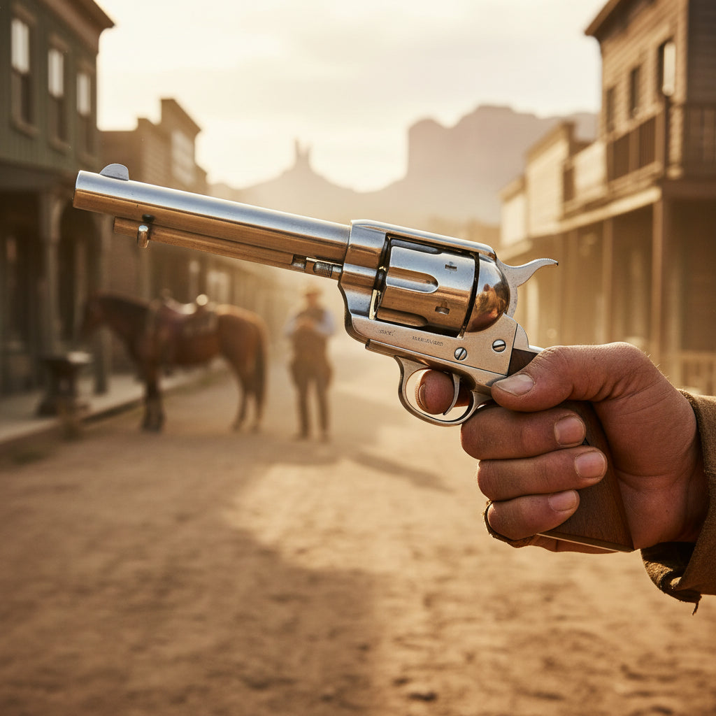 Non-Firing - Western Peacemaker Replica - Nickel Finish - Wooden Grips - Denix