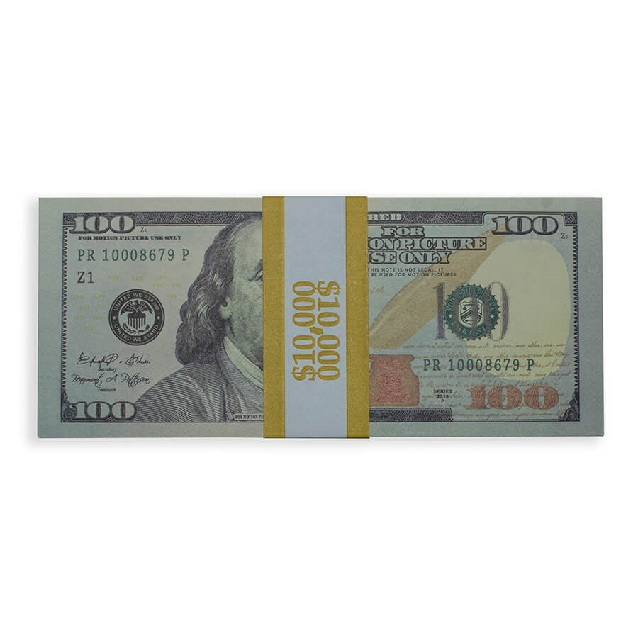 Prop Movie Money - $10,000 Stack with Filler · Western Stage Props