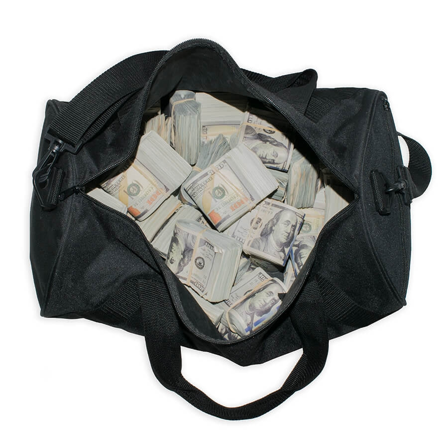 Prop Movie Money - $500,000 Wads in Duffle Bag ($100s)