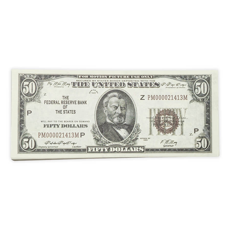 Prop Movie Money - Full Print Stack of $50s - 1920s