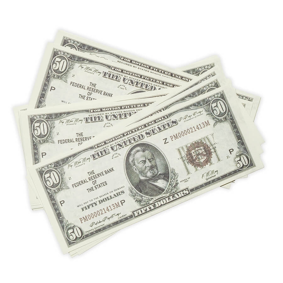 Prop Movie Money - Full Print Stack of $50s - 1920s